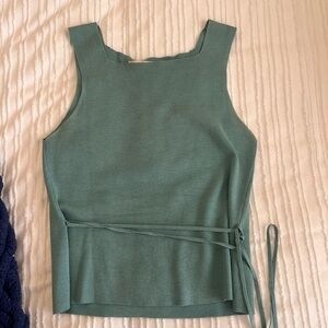 Studio M Green Fitted Tie Front Tank Top